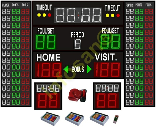 Basketbol skorbordu, voleybol skorbordu, hentbol skorbordu, kapal salon skorbordu, 24 saniye sayac, 24 saniye gstergesi