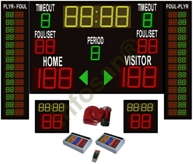 Basketbol skorbordu, voleybol skorbordu, hentbol skorbordu, kapal salon skorbordu, 24 saniye sayac, 24 saniye gstergesi